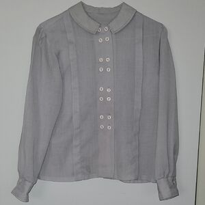 VINTAGE Women's Gray Double Button-Up Blouse